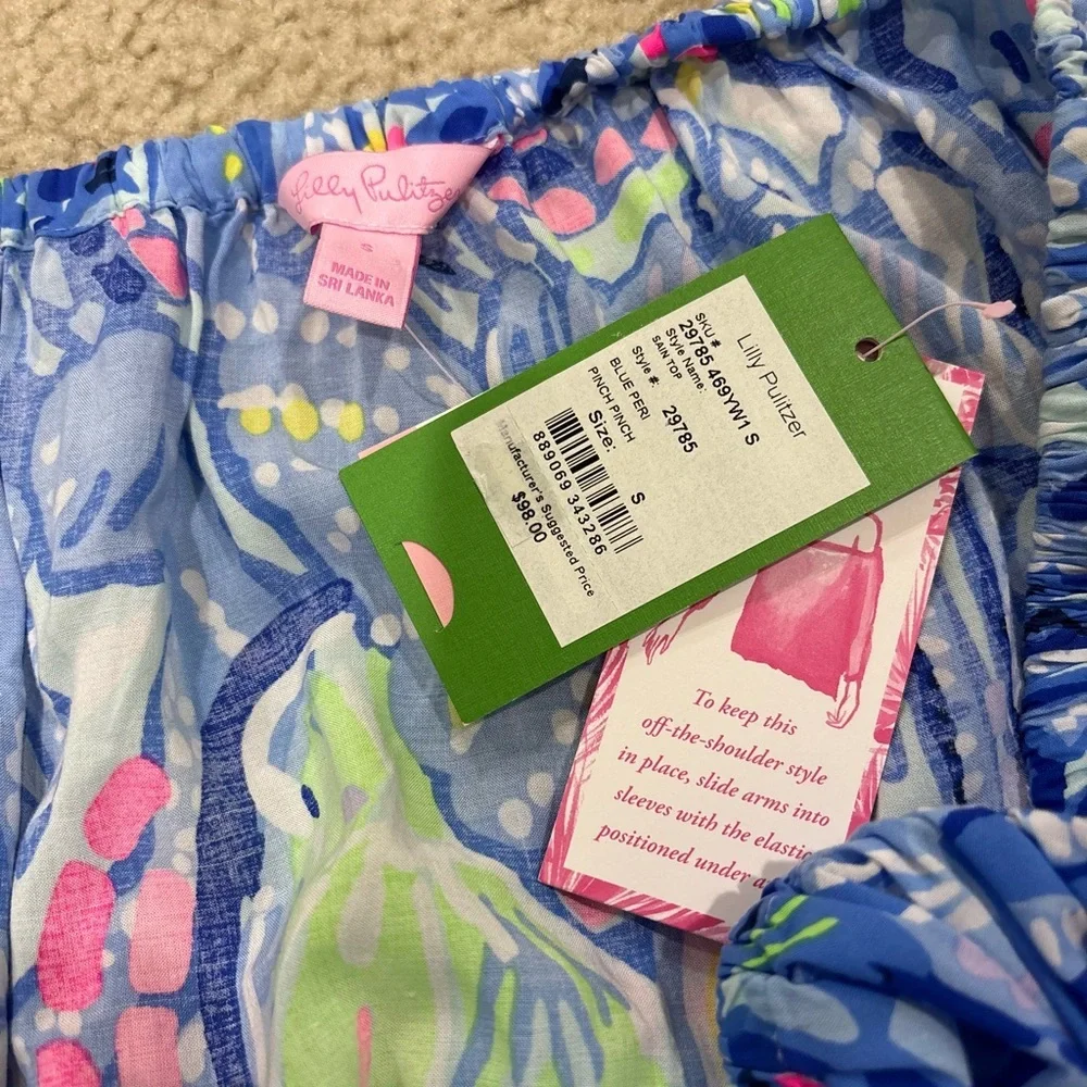 Lilly Pulitzer Sain Top in Blue Peri Pinch Pinch Off The Shoulder Coastal Preppy
